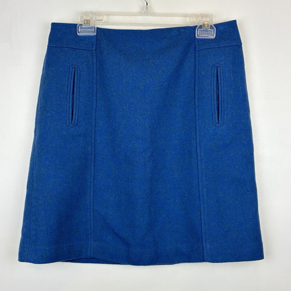 Talbots Wool A Line Knee Skirt Womens 10 Blue Pockets Lined Office Preppy